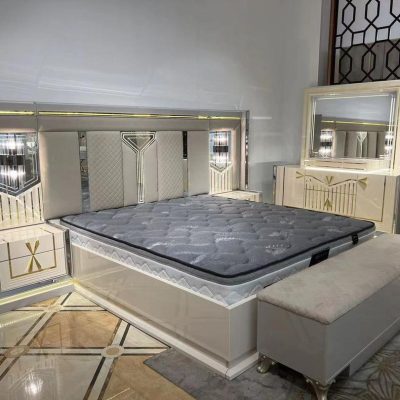 Turkey Contemporary Full Bed Set (with a Dressing mirror, Ottoman and a Wardrobe)